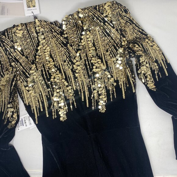 Nadine Merabi Katarina Black Gold Sequin Jumpsuit S/M NWT $545 - Picture 13 of 13